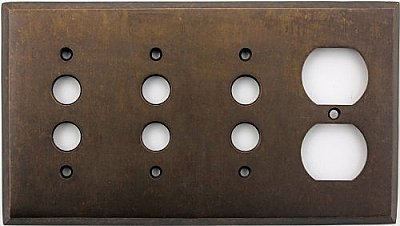 Aged Antique Brass Triple Pushbutton/ Single Duplex Forged Switchplate