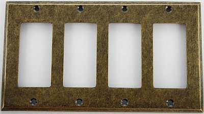 Aged Antique Brass Quad GFCI Forged Switchplate