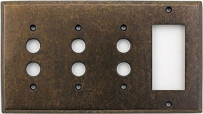 Aged Antique Brass Triple Pushbutton/ Single GFCI Forged Switchplate