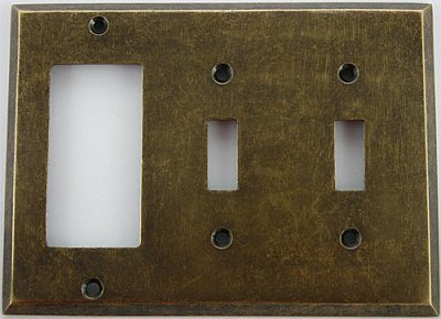 Aged Antique Brass Double Toggle/Single GFCI Switchplate
