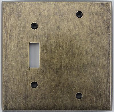 Aged Antique Brass Single Toggle/Single Blank Switchplate