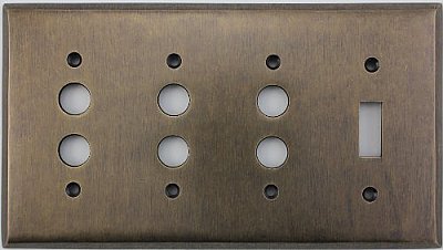 Aged Antique Brass Triple Pushbutton/Single Toggle Switchplate