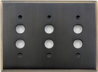Burnished Antique Brass Triple Pushbutton Forged Switchplate