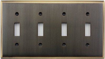 Burnished Antique Brass Quad Toggle Forged Switchplate