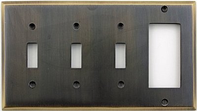 Burnished Antique Brass Forged Triple Toggle/Single GFCI Switchplate