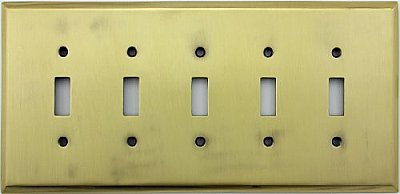 Antique Brass Forged Five Toggle Switchplate