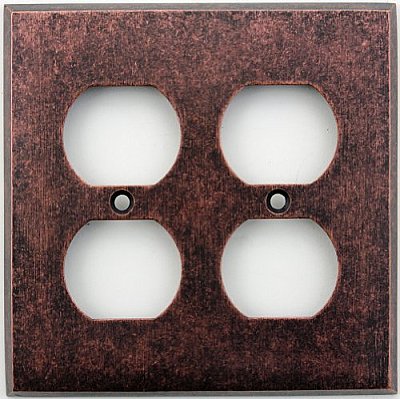 Mottled Antique Copper Double Duplex Forged Switchplate