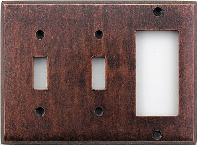Mottled Antique Copper Double Toggle/Single GFCI Switchplate