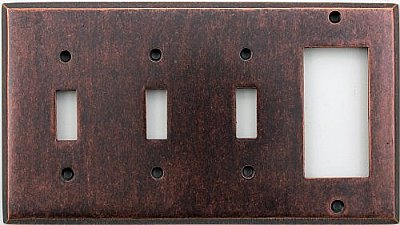 Mottled Antique Copper Triple Toggle/Single GFCI Switchplate