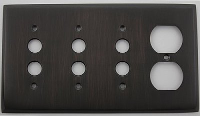 Oil Rubbed Bronze Forged Switchplate: Triple Pushbutton / Single Duplex
