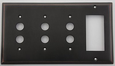 Oil Rubbed Bronze Forged Switchplate: Triple Pushbutton / Single GFCI