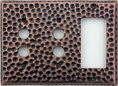 Hammered Copper Forged Double Pushbutton/ Single GFCI Forged Switchplate