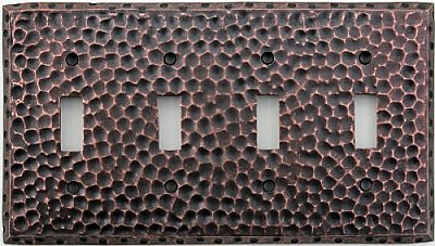 Hammered Copper Forged Quad Toggle Forged Switchplate