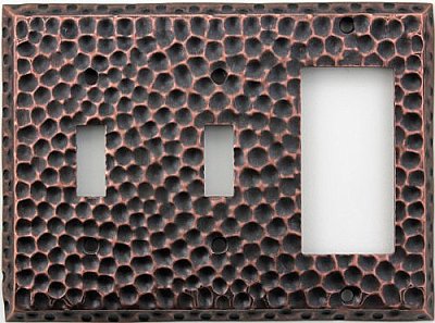 Hammered Copper Forged Double Toggle / Single GFCI Switchplate