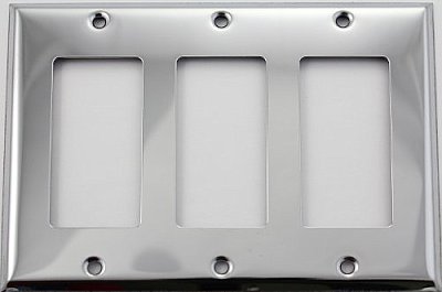 Polished Stainless Steel Stamped Triple GFCI Switchplate / Cover Plate