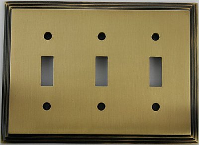 Deco Antique Brass Triple Toggle Forged Switchplate