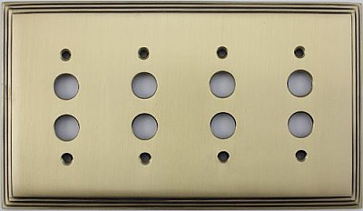 Deco Antique Brass Quad Pushbutton Forged Switchplate