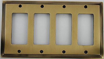 Deco Antique Brass Quad GFCI Forged Switchplate