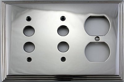 Deco Polished Nickel Double Pushbutton/ Single Duplex Forged Switchplate