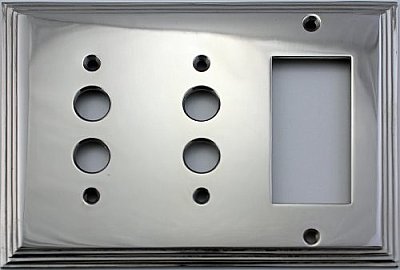 Deco Polished Nickel Double Pushbutton/ Single GFCI Forged Switchplate