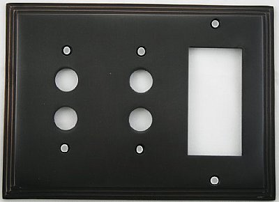 Deco Oil Rubbed Bronze Double Pushbutton/ Single GFCI Forged Switchplate