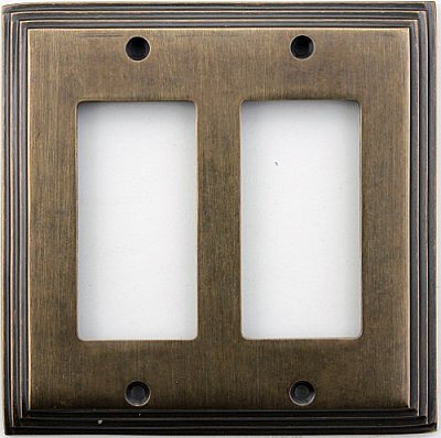 Deco Aged Antique Brass Double GFCI Forged Switchplate
