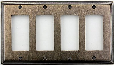Deco Aged Antique Brass Quad GFCI Forged Switchplate
