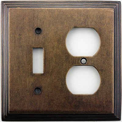 Deco Aged Antique Brass Single Toggle/ Single Duplex Forged Switchplate
