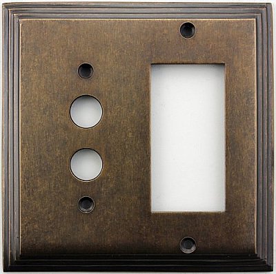 Deco Aged Antique Brass Pushbutton / GFCI Forged Switchplate
