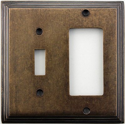 Deco Aged Antique Brass Toggle / GFCI Forged Switchplate
