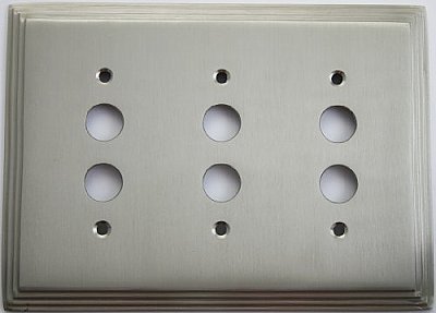 Deco Satin Nickel Triple Pushbutton Forged Switchplate