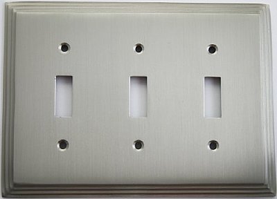 Deco Satin Nickel Triple Toggle Forged Switchplate