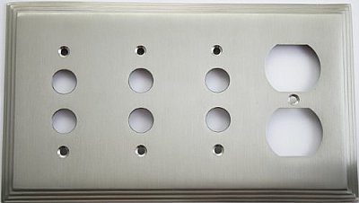 Deco Satin Nickel Triple Pushbutton/ Single Duplex Forged Switchplate