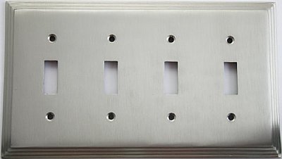 Deco Satin Nickel Quad Toggle Forged Switchplate