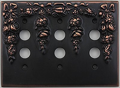 Festoon Bronze Copper Triple Pushbutton Forged Switchplate