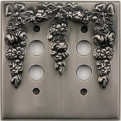 Festoon Antique Pewter Double Pushbutton Forged Switchplate