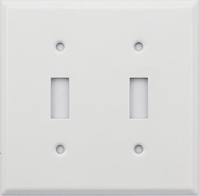 Smooth White Double Toggle Switchplate, Stamped Steel
