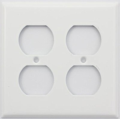 Smooth White Double Duplex Switchplate, Stamped Steel