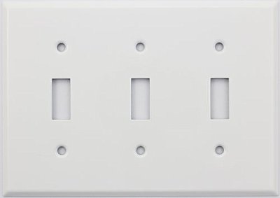 Smooth White Triple Toggle Switchplate, Stamped Steel
