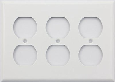 Smooth White Triple Duplex Switchplate, Stamped Steel