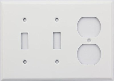 Smooth White Double Toggle / Single Duplex Switchplate, Stamped Steel