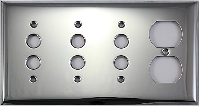 Polished Chrome Triple Pushbutton / Single Duplex Switchplate
