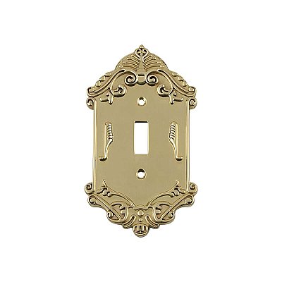 Solid Brass Victorian Switchplate - Unlacquered Polished Brass - Single Toggle