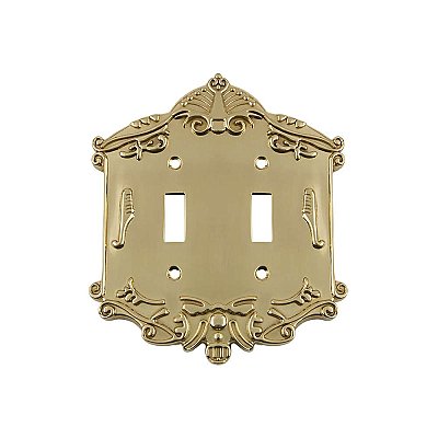 Solid Brass Victorian Switchplate - Unlacquered Polished Brass - Double Toggle