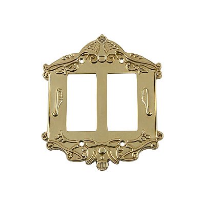 Solid Brass Victorian Switchplate - Unlacquered Polished Brass - Double GFCI
