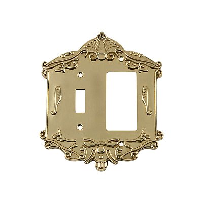 Solid Brass Victorian Switchplate - Unlacquered Polished Brass - GFCI/Toggle