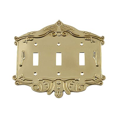 Solid Brass Victorian Switchplate - Polished Brass - Triple Toggle
