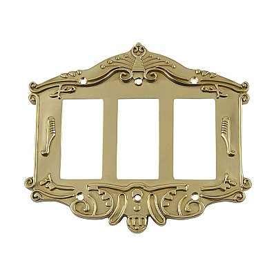 Solid Brass Victorian Switchplate - Unlacquered Polished Brass - Triple GFCI