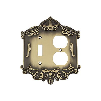 Solid Brass Victorian Switchplate - Antique Brass - Duplex/Toggle