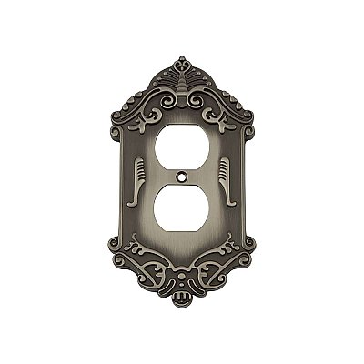 Solid Brass Victorian Switchplate - Antique Pewter - Single Duplex